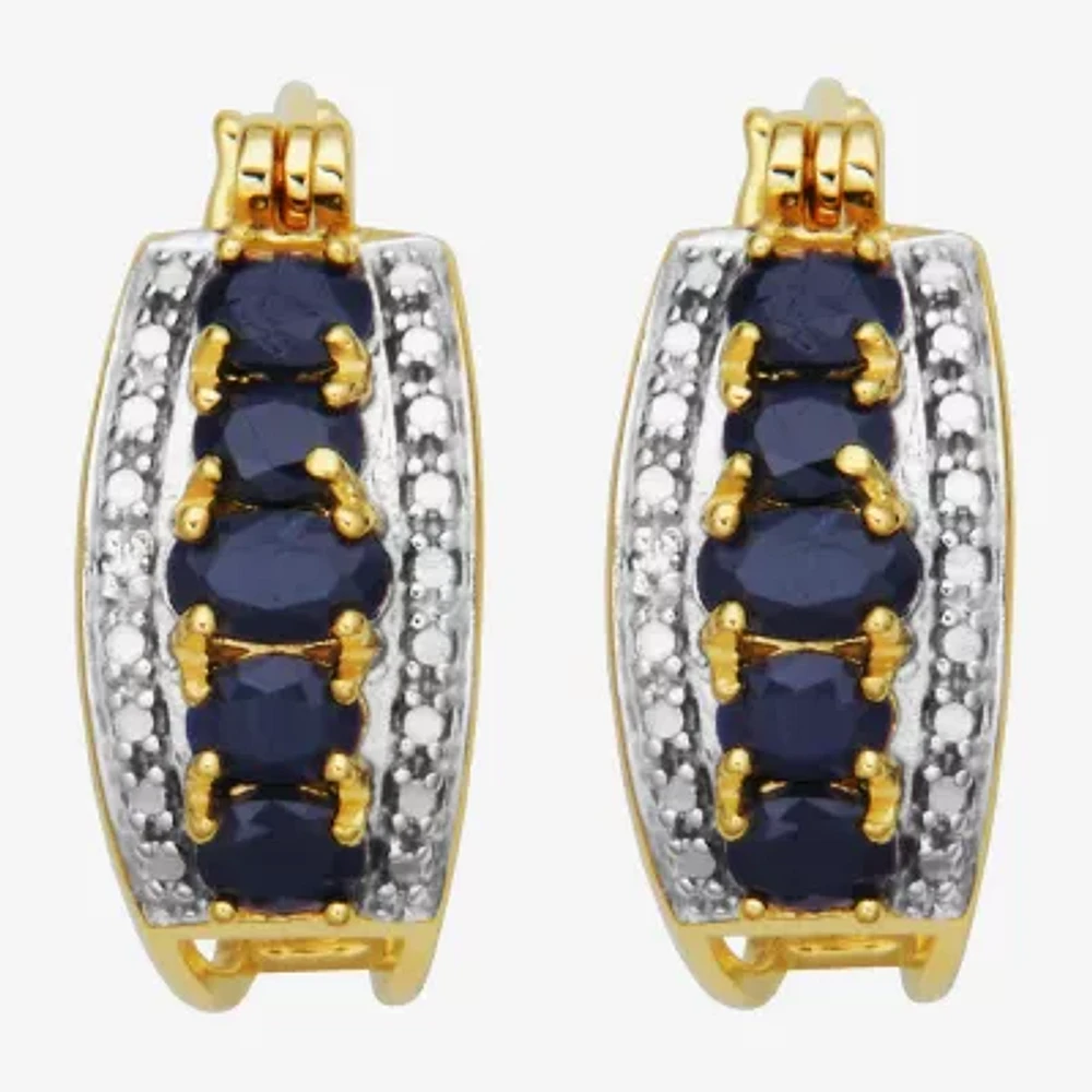 18K Gold over Silver Genuine Sapphire Hoop Earrings