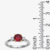 Womens Lab Grown Red Ruby & 1/7 CT. T.W. Lab Grown White Diamond Sterling Silver 3-Stone Cocktail Ring