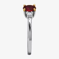 Womens Lab Grown Red Ruby & 1/7 CT. T.W. Lab Grown White Diamond Sterling Silver 3-Stone Cocktail Ring