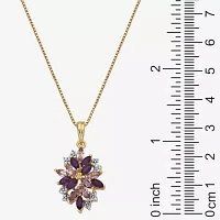 14K Gold over Silver Genuine Amethyst, Genuine Pink Quartz & Lab-Created White Sapphire Pendant Necklace