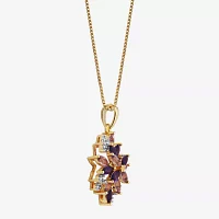 14K Gold over Silver Genuine Amethyst, Genuine Pink Quartz & Lab-Created White Sapphire Pendant Necklace