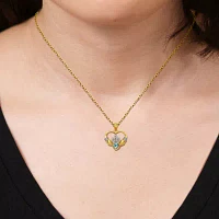 Heart-Shaped Genuine Aquamarine and Diamond-Accent Claddagh Pendant Necklace