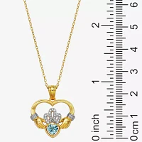 Heart-Shaped Genuine Aquamarine and Diamond-Accent Claddagh Pendant Necklace