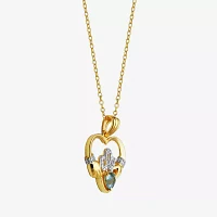 Heart-Shaped Genuine Aquamarine and Diamond-Accent Claddagh Pendant Necklace