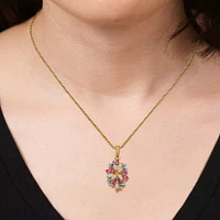 14K Gold Over Silver Lab-Created Opal & Pink and White Lab-Created Sapphire Cluster Pendant Necklace