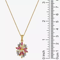 14K Gold Over Silver Lab-Created Opal & Pink and White Lab-Created Sapphire Cluster Pendant Necklace