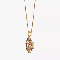 14K Gold Over Silver Lab-Created Opal & Pink and White Lab-Created Sapphire Cluster Pendant Necklace