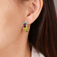 Multi-Gemstone and Diamond-Accent Hoop Earrings