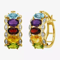 Multi-Gemstone and Diamond-Accent Hoop Earrings