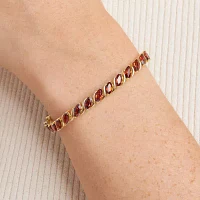 Genuine Red Garnet 18K Gold Over Silver Tennis Bracelet