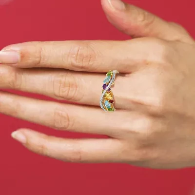 Womens Multi Color Stone 18K Gold Over Silver Infinity Cluster Cocktail Ring