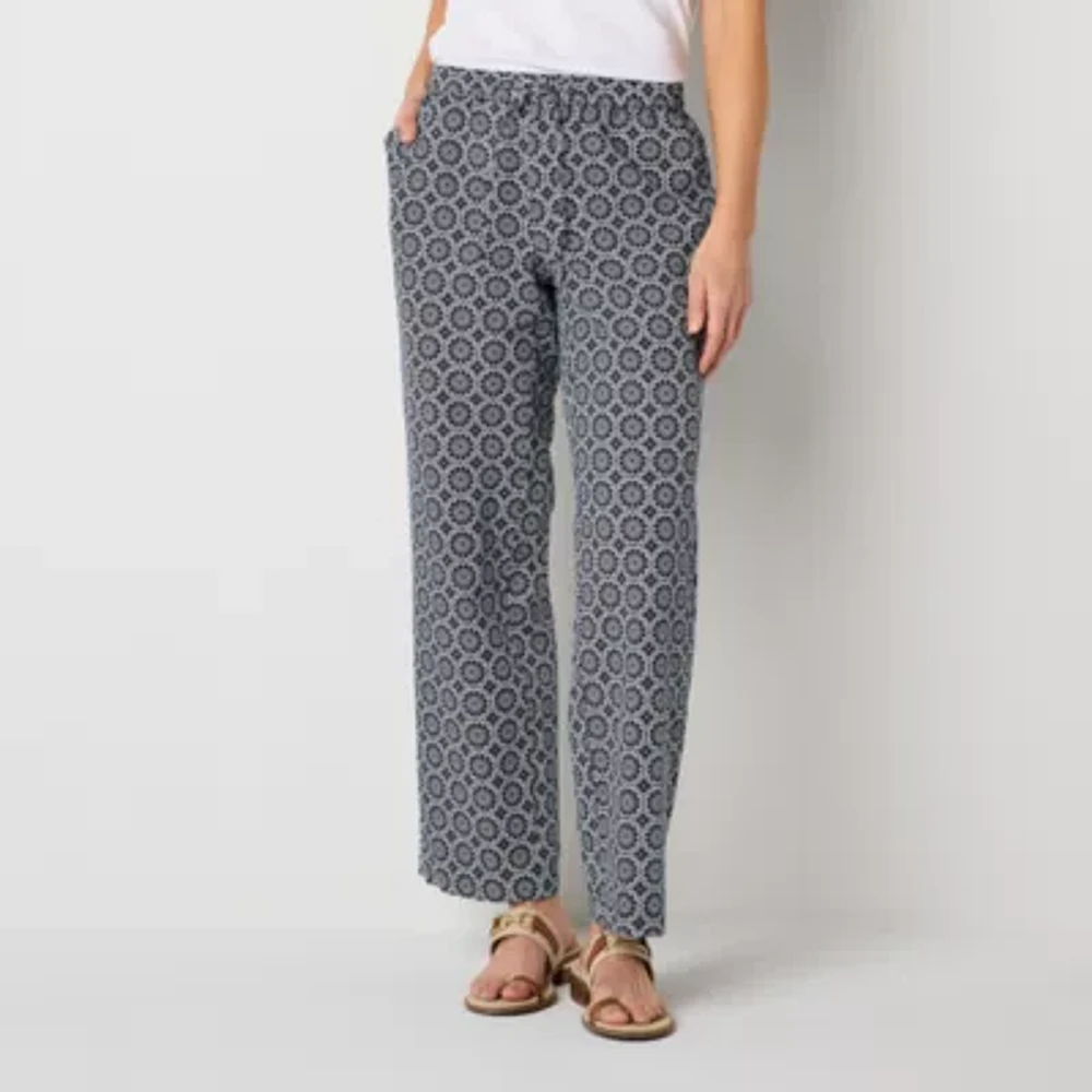 Liz Claiborne Linen Womens Mid Rise Wide Leg Drawstring Pant