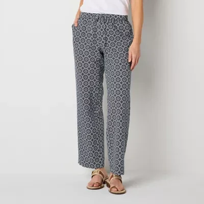 Liz Claiborne Linen Womens Mid Rise Wide Leg Drawstring Pant