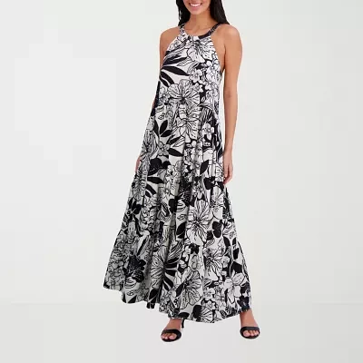 London Times Womens Sleeveless Floral Maxi Dress