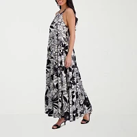 London Times Womens Sleeveless Floral Maxi Dress