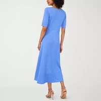MSK Womens Short Sleeve Midi Fit + Flare Dress