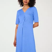 MSK Womens Short Sleeve Midi Fit + Flare Dress