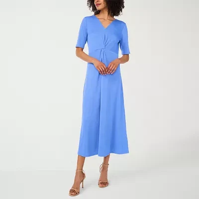 MSK Womens Short Sleeve Midi Fit + Flare Dress