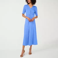 MSK Womens Short Sleeve Midi Fit + Flare Dress