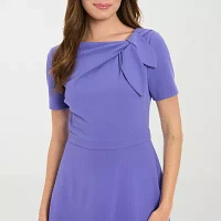 London Times Womens Short Sleeve Midi Fit + Flare Dress
