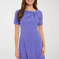 London Times Womens Short Sleeve Midi Fit + Flare Dress