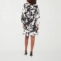 London Times Womens 3/4 Sleeve Floral Midi Shift Dress