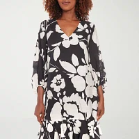 London Times Womens 3/4 Sleeve Floral Midi Shift Dress