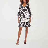London Times Womens 3/4 Sleeve Floral Midi Shift Dress