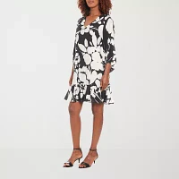 London Times Womens 3/4 Sleeve Floral Midi Shift Dress