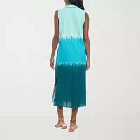 London Times Womens Sleeveless Tie Dye Shift Dress