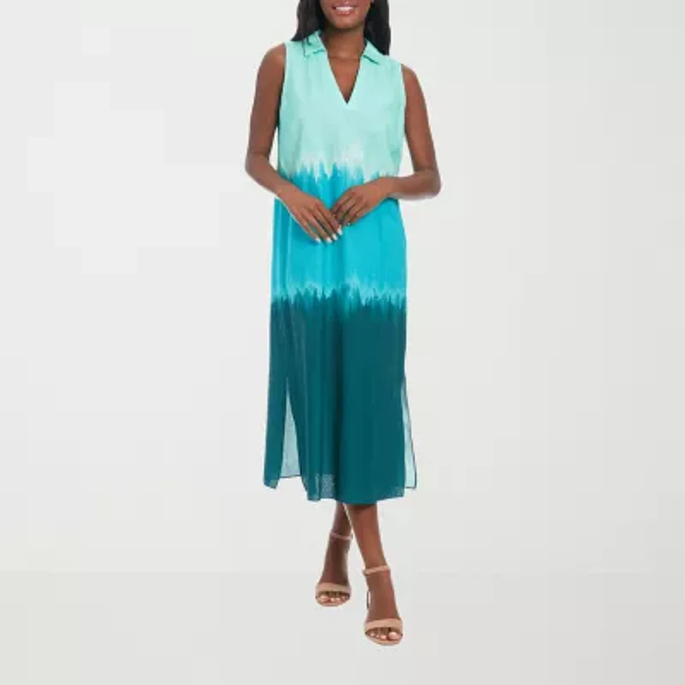 London Times Womens Sleeveless Tie Dye Shift Dress