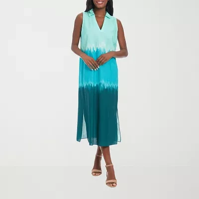 London Times Womens Sleeveless Tie Dye Shift Dress