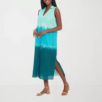 London Times Womens Sleeveless Tie Dye Shift Dress