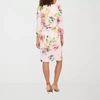 London Times Womens 3/4 Sleeve Floral Midi Sheath Dress