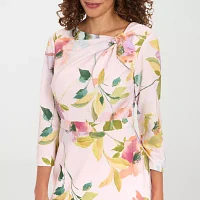 London Times Womens 3/4 Sleeve Floral Midi Sheath Dress