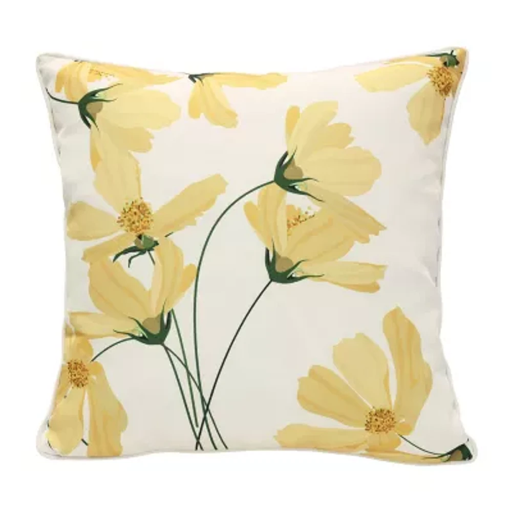 Outdoor Dècor 18 X 18 In Yellow Cosmos Print Yellow Square Throw Pillows
