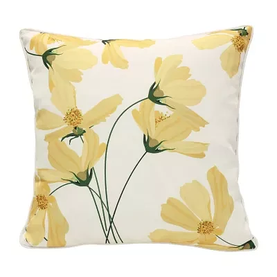 Outdoor Dècor 18 X 18 In Yellow Cosmos Print Yellow Square Throw Pillows