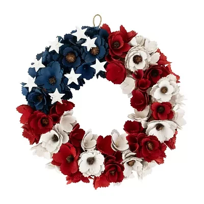 Northlight 15in Floral Flag Wooden Wreath