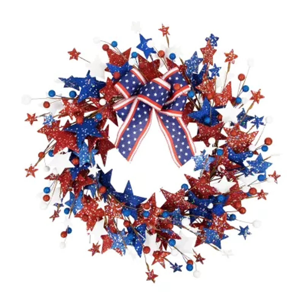 Northlight 24in Stars And Stripes Glittered Wreath