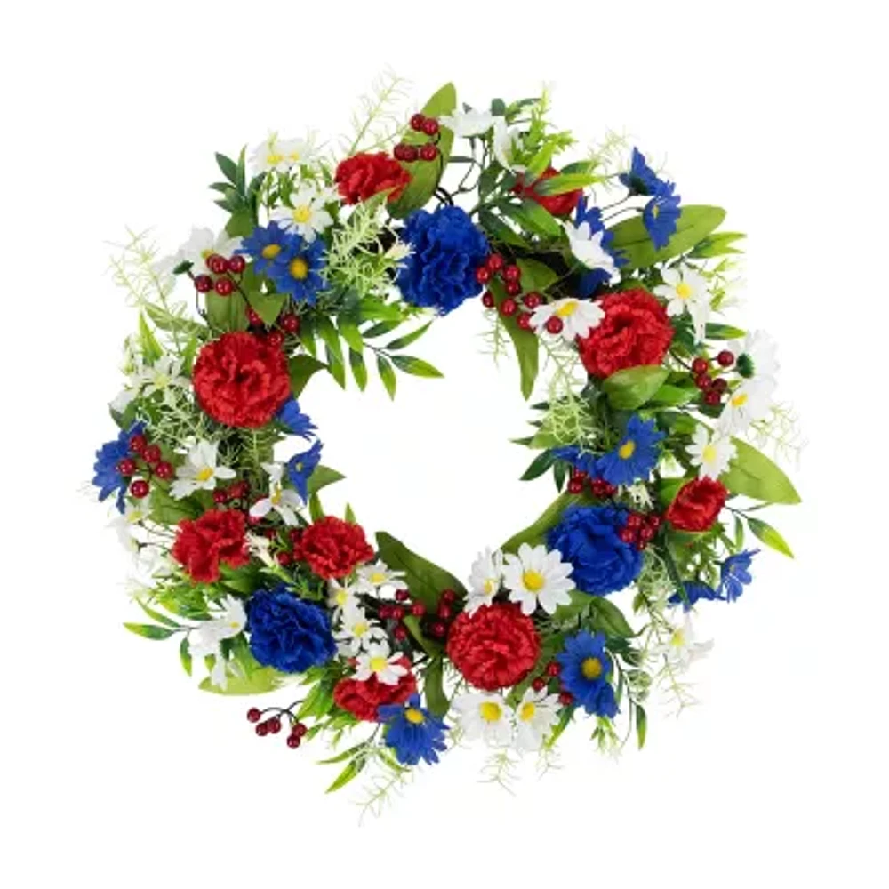Northlight 21in Red White And Blue Mixed Floral Wreath