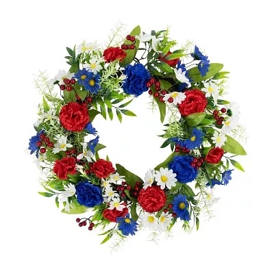 Northlight 21in Red White And Blue Mixed Floral Wreath