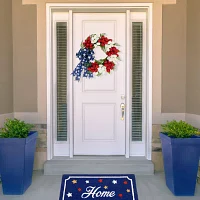 Northlight 24in Red White And Blue Tulip Floral With Bow Wreath