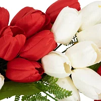 Northlight 24in Red White And Blue Tulip Floral With Bow Wreath