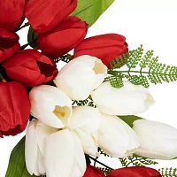 Northlight 24in Red White And Blue Tulip Floral With Bow Wreath
