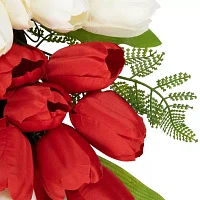 Northlight 24in Red White And Blue Tulip Floral With Bow Wreath