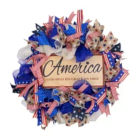 Northlight 18in Star And Stripes " America God Shed His Grace On Thee" Bow Wreath