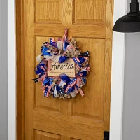 Northlight 18in Star And Stripes " America God Shed His Grace On Thee" Bow Wreath