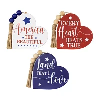 Northlight 3-pc. 3.75in Set Of 3 Hearts With Beaded Tassels Wooden Tabletop Decor
