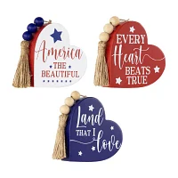 Northlight 3-pc. 3.75in Set Of 3 Hearts With Beaded Tassels Wooden Tabletop Decor