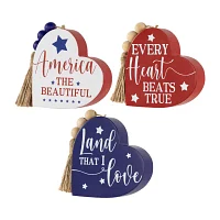 Northlight 3-pc. 3.75in Set Of 3 Hearts With Beaded Tassels Wooden Tabletop Decor
